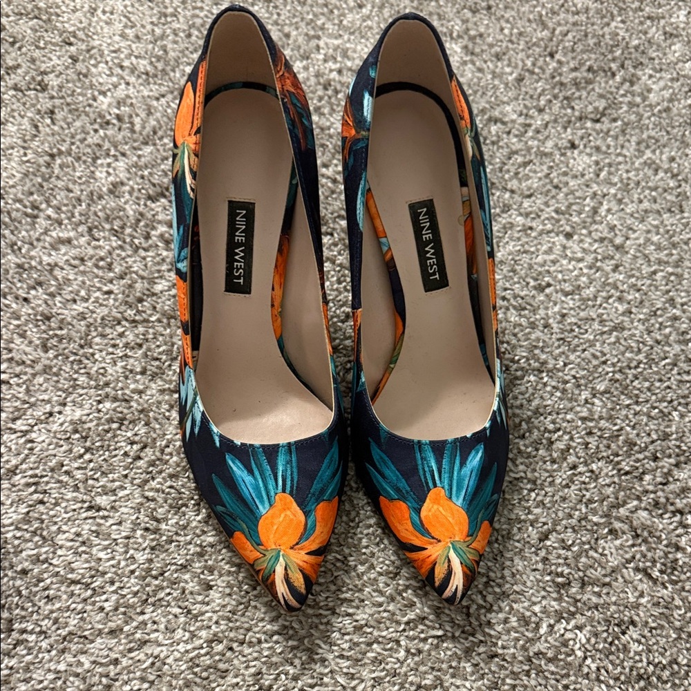 Nine West Women's Heels - Floral Orange and Blue